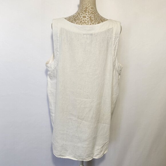 DKNY Pure Women Size L Ivory Linen Blend V-Neck Sleeveless Tank Top Breathable - Picture 9 of 13